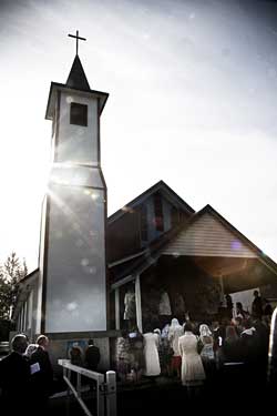 bell tower and congregation