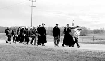 pilgrims on route to the shrine of St. Joseph