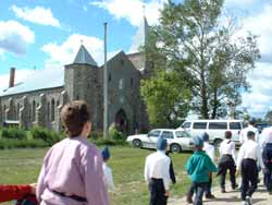 arriving at the church