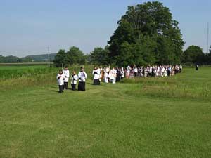 procession in distance