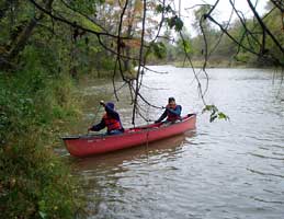 canoeists drift to the shore