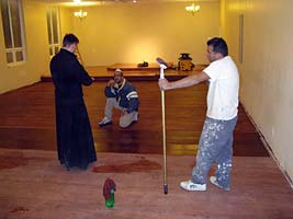 staining the chapel floor